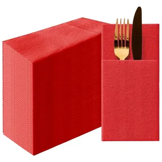 PAW - Besteckservietten aus Airlaid - Stoffähnlich (39 x 40 cm 1/8 falz) | 50 Stück | HoReCa | Ideal für Hochzeit, Taufe, Kommunion, Geburtstag | Serviettentaschen für Besteck | Rot