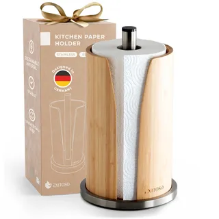 EXITOSO Küchenrollenhalter Bambus - Halter Küchenrolle Edelstahl - Küchentuchhalter - Küchenrollenhalter stehend - Küchenpapierhalter - Küchenrollenhalter Holz - Papierrollenhalter Küchenrolle