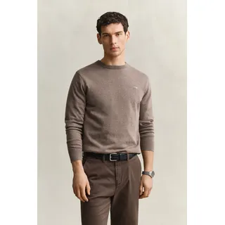 Rundhalspullover GANT "CLASSIC COTTON", Herren, Gr. 4XL, braun (schwarz hazelnut melange), Web, Obermaterial: 100% Baumwolle, unifarben, regular fit normal, Rundhals, eingesetzt angesetztes Bündchen, Pullover Rundhalspullover, Regular fit mit Rundhalsausschnitt