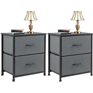 DUMOS Nachttisch 2er Set Beistelltisch Stoff Schubladenschrank Schmal Schrank Kommode Schlafzimmer Industrial Stil für Wohnzimme Kinderzimmer Flur Aufbewahrungsschrank
