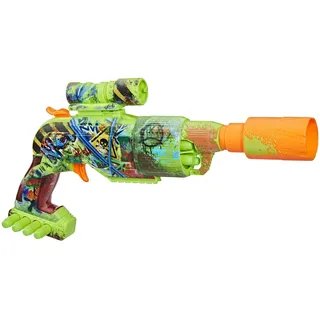 Nerf Zombie Driller Dart-Blaster im Zombie-Look mit Graffiti-Muster, interaktives Spielzeug mit Rotationstrommel und 8 Nerf Darts als Munition, ab 8 Jahren