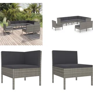 vidaXL 9 tlg. Garten Lounge Set mit Auflagen Poly Rattan Grau - Garten-Sofagarnitur - Garten-Sofagarnituren - Gartensofa-Set - Gartensofa-Sets - Grau