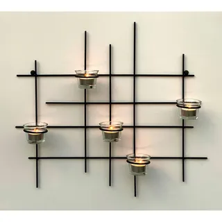 DanDiBo Wandteelichthalter Metall Leuchter 5Xxl Wandkerzenhalter 50 cm , Schwarz , 46.5 cm , Dekoration, Kerzen & Kerzenhalter, Teelichthalter