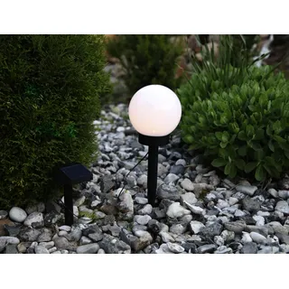 Best Season LED-Solar-Kugel,weiss, ca.15 cm Ø, Erdspiess abnehmbar, 1 warm white LED, Solarpanel, 477-76 - Schwarz, Weiß