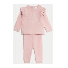 Girls M&S Collection 2pc Knitted Bunny Outfit (7lbs-1 Yrs) - Light Pink, Light Pink - Newborn