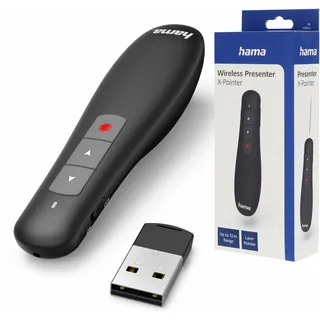 Hama Wireless Presenter „X-Pointer“ mit rotem Laserpointer (Fernbedienung Powerpoint Präsentation 12m Reichweite 2,4 GHz mit Lautstärkeregelung, 3 Tasten zur intuitiven Bedienung, inkl. Batterien)