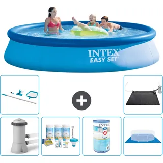 Intex runder aufblasbarer Easy Set-Schwimmpool – 396 x 84 cm – Blau – inklusive Pumpe Wartungspaket - Filter - Bodenplane - Reinigungskit - Solarmatte