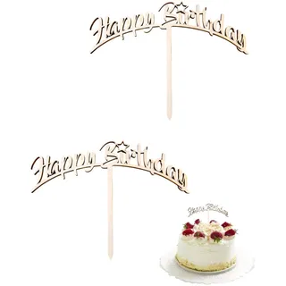WUNZILO 2 Stück Tortendeko Geburtstag Holz - Happy Birthday Cake Topper - Tortenstecker für Geburtstagstorte - Kuchendekoration zum Geburtstag für Kinder und Erwachsene(D)