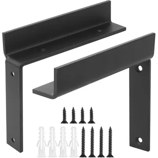 2 Stück Regalhalterung Schwarz, Wandregal Halterung Wandkonsole, Regalwinkel Schwerlast, Metallwinkel 90 Grad Winkel Wandhalterung Regalbrett Halterung für Wohnzimmer Schlafzimmer Bad