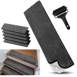 cocofy Treppenstufen Matten modern 75x20 cm groß weich flauschig Velours 5er Set grau | Stufenmatten Innen Treppenteppich selbstklebend Stufenmatten innen Stufenteppich selbstklebend Hochflor