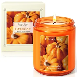 SCENTORINI Duftkerze im Glas Kürbis Duftkerze, Sojawachs Aromatherapie Kerze für Raumduft, Kürbis Deko, Halloween, Weihnachten, Geburtstag, Brenndauer bis zu 45 Stunden, 210 g