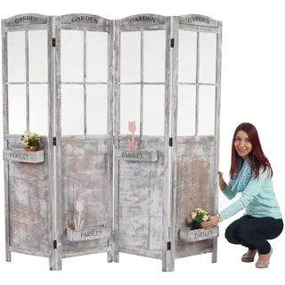 Paravent HWC-M66, Raumteiler Trennwand Sichtschutz, Pflanzkörbe 4 Paneele, Shabby-Look 170x180x22cm,