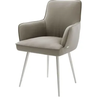 DeLife Esszimmerstuhl Heira-Flex mit Armlehnen Echt-Leder Schlamm 4-Fuß konisch Edelstahl Taschenfederkern