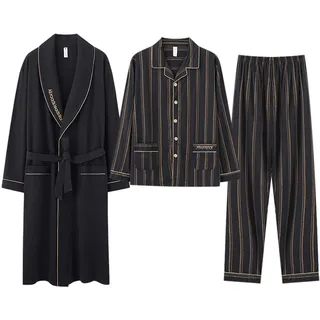 GHYUBYER Pyjama Set Herren,Herren-Baumwoll-Bademantel 3er-Pack Leichte Langarm-Hose Pyjama-Set, Weicher Kimono Knielange Bademäntel Für Spa Und Haus (Color : Style 1, Size : XXL)