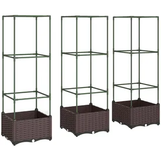 Outsunny Hochbeet mit Rankgitter 3er Set Pflanzkasten Blumenkasten mit Abflusslöchern , Grün , Metall , 40x125x40 cm , Gartenzubehör, Hochbeete