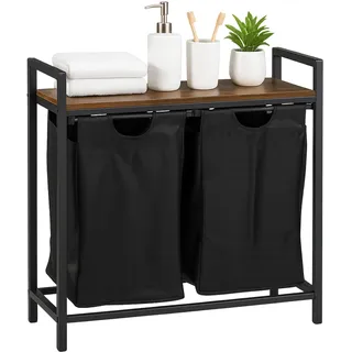 Relaxdays Wäschesammler, 2 ausziehbare Wäschekörbe, mit Ablage, HBT: 72 x 73 x 33 cm, Wäschekorb 46 l Rechteckig MDF-Platten, Metall, Polyester Schwarz