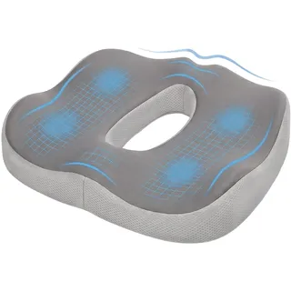 Sitzkissen Orthopädisch, Dicke für Steißbein Entlastung - Ergonomisches Steißbeinkissen gegen Hämorrhoiden & Dekubitus - Atmungsaktives Sitzring Design für Bürostuhl Auto Rollstuhl-Hellgrau zweifarbig