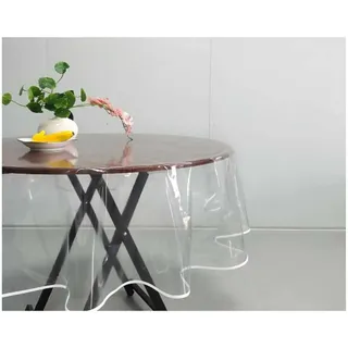 Plastifizierte Tischdecke, rund, Tischabdeckung aus PVC, transparent, runde Tischdecke 160 cm Durchmesser, wasserdicht, transparente Tischabdeckung mit weißer Bordüre (3283412)