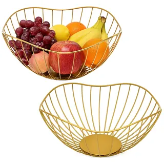 Bofanze 2 Stück Obstkorb Metall Obstschale Gold Draht Obstkorb Hohler | Gold, ausgehöhlt, groß, schön, modisch, Geschenk,für Obst,Brot,Gemüse und andere Lebensmittel