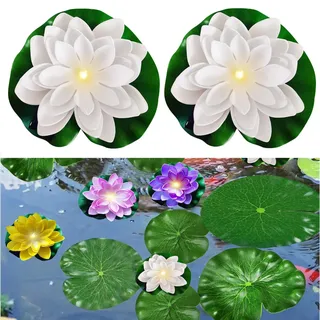 Schwimmende Lotuslichter, Solar Schwimmende Seerosen für Teich Winterhart, Teich Deko Garten Lotusblüte Künstlich Nachtlampe, Lotusblüte Lotusblatt Teichlicht für Garten Schwimmbad Miniteich Deko (I)