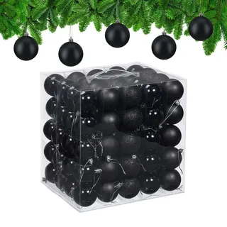 Relaxdays Weihnachtskugeln im 100er Set Schwarz,Silber