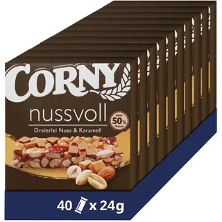 CORNY nussvoll Dreierlei Nuss und Karamell, 4er 96g