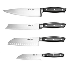 Fissler PROFI Messerset 4 tlg, Spezialklingen-Edelstahl geschmiedet - scharf, Rostfrei, Küchenmesser Set aus 1 Kochmesser / 2 Santokumesser / 1 Brotmesser, Messer Küche