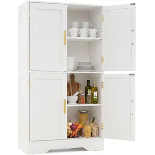 FANTASK Küchenschrank Hochschrank, 60 x 30 x 110cm, Aufbewahrungsschrank mit 4 Türen & 2 verstellbaren Einlegeböden, Mehrzweckschrank für Wohnzimmer, Küchen