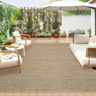 LuxFocus Jute-Look Teppich Innen/Außen 160×230 cm, einfarbiger moderner Teppich mit Rutschfester Unterseite, waschbarer flachfloriger neutraler Dekoteppich für Wohnzimmer, Schlafzimmer, Leinenfarbe