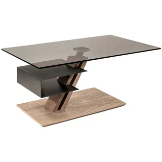 Venda Couchtisch , Grau, Wildeiche , Holz, Metall, Glas , Wildeiche , furniert , rechteckig , Säule, Bodenplatte , 60x47-64x100 cm , höhenverstellbar , Wohnzimmer, Wohnzimmertische, Couchtische, Höhenverstellbare Couchtische