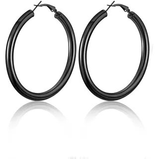 U7 Damen Creolen Ohrringe 5mm dicke Kreis Kreolen Schwarz 60mm Hoop Ohrringe Hoop Earrings Ohr Schmuck Accessoire für Party tägliches Tragen