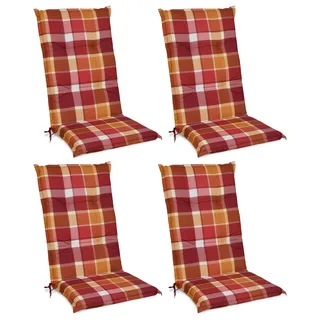 Beautissu 4er Set Hochlehner Auflagen Set 120x50 cm Polster Rot Kariert - Rot