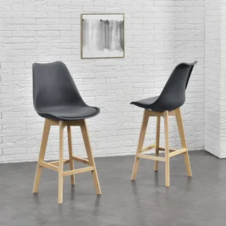 [en.casa] Barhocker Kunststoff gepolstert Grau 2er Set