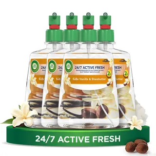 Air Wick Active Fresh – Aeorosolfreier, automatischer Lufterfrischer – Raumduft Süße Vanille & Sheabutter – 4 x 228 ml Nachfüller