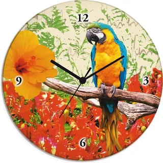 ARTland Glas Wanduhr Quarzuhr - schwarzer Zeiger Papagei Größe: 30x30 cm - Bunt