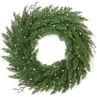 Weldomcor Weihnachtskranz für Haustür, 56cm Norfolk Kiefer Adventskranz Türkranz Weihnachten Außen Grün Künstlicher Tannenkranz Weihnachtsdeko für Weihnachten Türen Bäumen Wänden Fenstern
