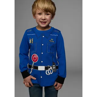 Langarmshirt KIDSWORLD "POLIZEI", Jungen, Gr. 140/146, blau (royalblau), Single Jersey, Obermaterial: 100% Baumwolle, bedruckt, Basic, Rundhals, Shirts Langarmshirt, Langarm, Basic-Passform, bedruckt, Rundhalsausschnitt