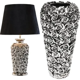 Kare Design Tischleuchte Rose Multi, 59x34x34cm & Design Vase Rose Multi Chrom Small, 36,5x17,5x17,5cm, Silber