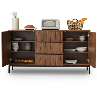 Modfu Sideboard aus MDF und PB 150x40x80 cm Dunkelbraun mit 2 verstellbaren Einlegeböden, Push-to-open und Anti-Kipp-Schutz , Naturfarben , Holzwerkstoff , 150x80x40 cm , Kleinmöbel, Kommoden, Sideboards