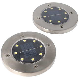 ez solar 2er Set LED Solar Bodenstrahler, Edelstahl, wasserdicht IP44, inklusive NiMH AA 2,3V 400mAh Akku