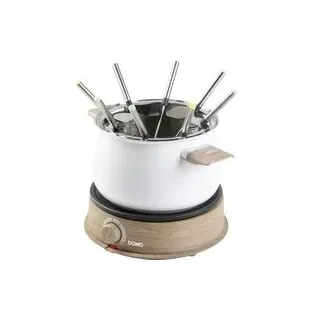 DOMO DO736F Fondue 1500 W Kontrollleuchte, 8 Fonduegabeln Holz, Weiß