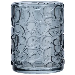 WENKO Zahnputzbecher Vetro rund, Zahnbürstenhalter für Zahnbürste & Zahnpasta aus Glas mit Reliefmuster, Ø 7,5 x 10 cm, Grau
