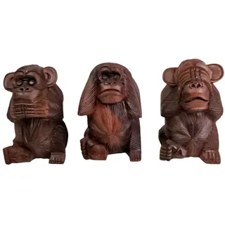 Artisanal Die 3 Affen der Weisheit XL Statuen aus Massivholz, Höhe 20 cm