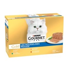 96x85g Iepure, pui, somon, rinichi Mousse Gourmet Gold Hrană pisici