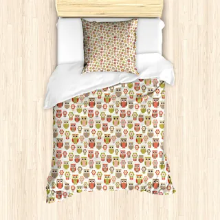 ABAKUHAUS Eulen Mantele, Retro Kindisch Blumen, Milbensicher Allergiker geeignet mit Kissenbezügen, 135 cm x 200 cm - 80 x 80 cm, Mehrfarbig