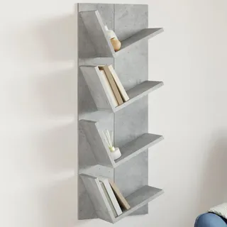 Wand-Bücherregal mit 4 Fächern Betongrau 33x16x90 cm - Grau