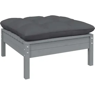 The Living Store Gartenhocker mit Kissen in Grau Massivholz Kiefer - Grau