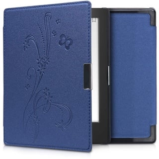 kwmobile Klapphülle kompatibel mit Kobo Aura Edition 1 Hülle - eReader Case - Ranken Schmetterling Dunkelblau