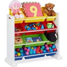 Bild Kinderregal weiß, mit 12 Aufbewahrungsboxen, Spielzeugregal für Jungen & Mädchen, HBT 90 x 88,5 x 37 cm,
