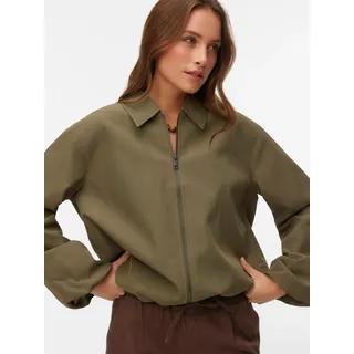 Blouson VERO MODA "VMNOVA SHORT JACKET", Damen, Gr. XS, kalamata, Web, Obermaterial: 96% Polyester, 4% Elasthan, unifarben, normal normal, Jacken Blouson, mit Reißverschluss